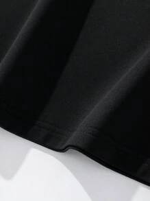 Manfinity Hypemode 男士寬鬆T恤，圓領下垂肩短袖平面印花T恤，日式時尚夏季聚酯纖維 - 黑色 - 查看 3