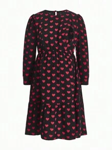 SHEIN Maternity Heart Print Nursing Dress - Red - View 8