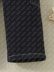 Girls' Contrast Stitching Cargo Jeans - Black - View 6