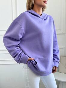 RueChic Của phụ nữ áo có mũ Lông cừu Áo nỉ Với In thư - Màu tím - Xem 4