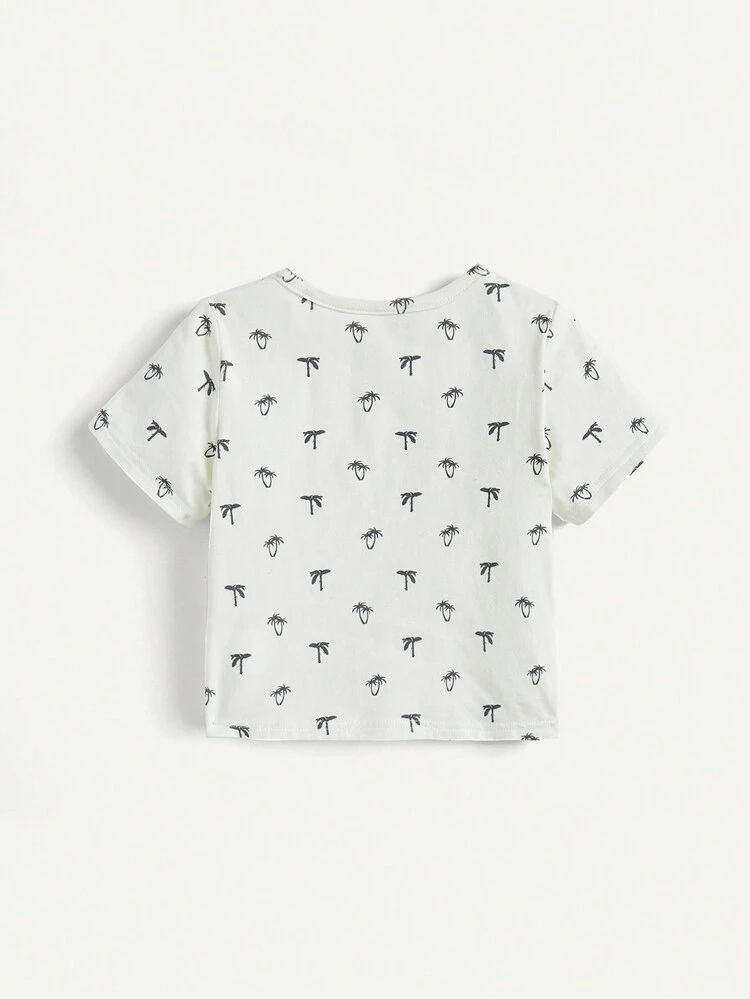 Baby Boy Cartoon Animal Pattern Short Sleeve Pullover T-Shirt 2pcs/Set