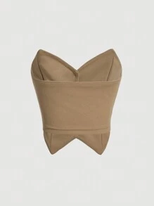 SHEIN MOD Ladies' Khaki Sleeveless Button Front Bustier Summer Top
