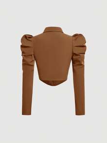 SHEIN MOD Women's Solid Color Leg-Of-Mutton Sleeve Blouse - Brown - View 2