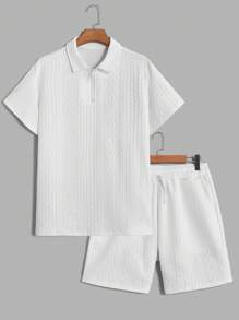 Claim Dot Men'S Textured Polo Shirt And Shorts Set - White - View 6