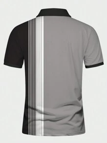 Manfinity Homme Men'S Palm Tree Stripe Short Sleeve Polo Shirt - Grey - View 2