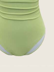Swim Mod Women'S Mono-Color Pleated One-Piece Swimsuit - Green - View 6
