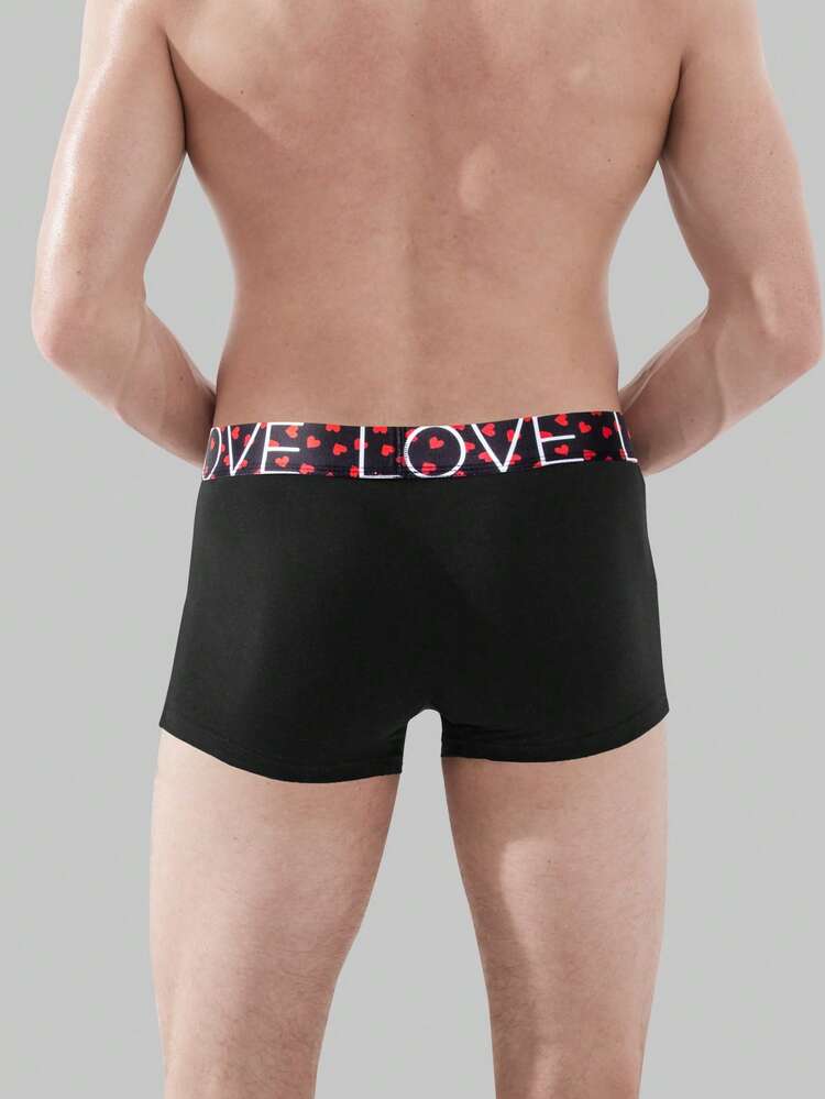 5pcs/Set Men's Heart & Letter Print Weaved Band Boxer Briefs