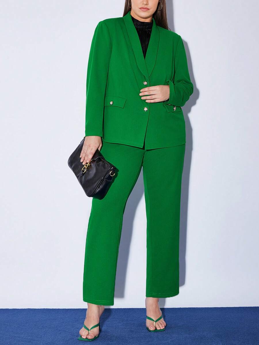 BizChic Kích thước lớn Màu xanh lá Thẳng Quần - màu xanh lá - Xem 1
