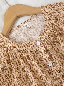 Tween女孩全印花釦前上衣和長褲睡衣套裝 - 藕粉色 - 查看 3