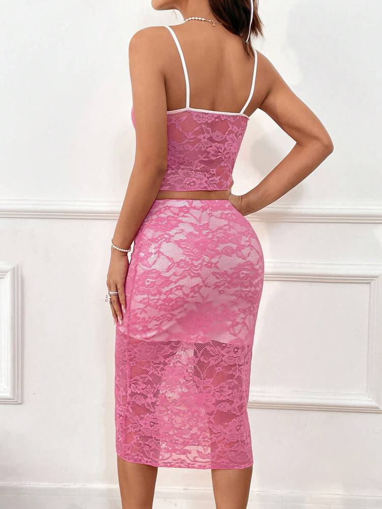 Lace Cami Top And Skirt Set For Women