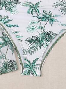 SHEIN 3pcs Solid Color Swimwear Set With Printed Briefs, Cover Up And Bralette,Summer Beach - Green - View 4