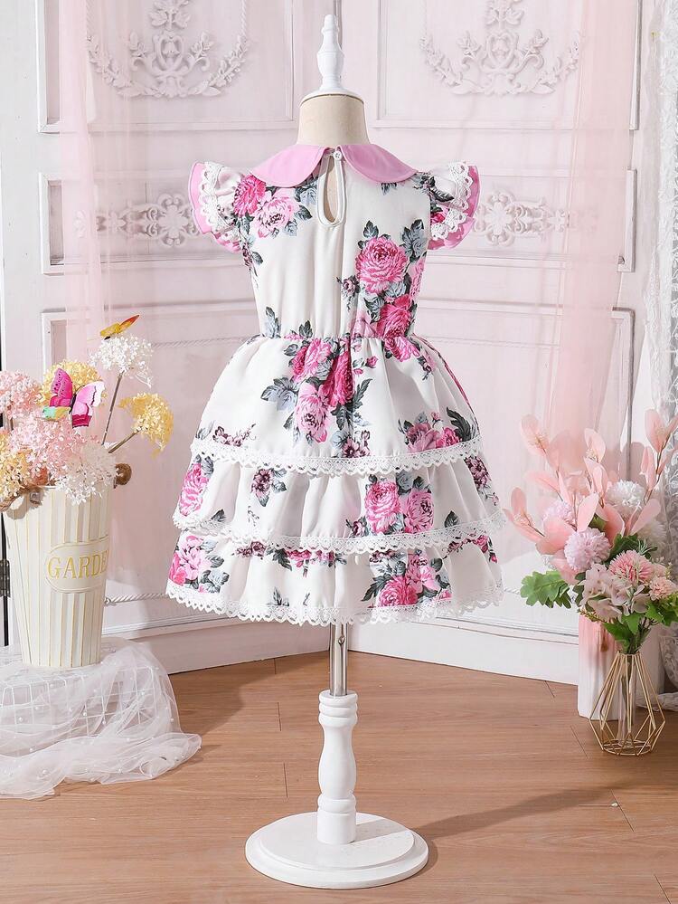 Young Girls' Peter Pan Collar Floral Printed Dress