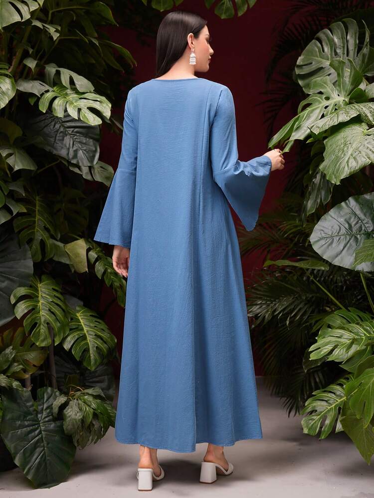 Women's Embroidery Bell Sleeve Maxi Loose Arabian Jalabiya Dress