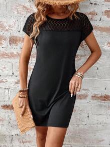 SHEIN LUNE Vestido Veraniego Casual Deportivo Con Encaje Negro Para Mujeres - Negro - Ver 5