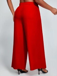 SHEIN Lady Pantalones Palazzo Sólidos Y Envolventes Para Mujer De Talla Grande - Rojo - Ver 2