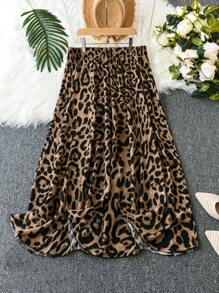 SHEIN CURVE+ Plus Size Leopard Print Elastic Waist Skirt - Multicolor - View 2