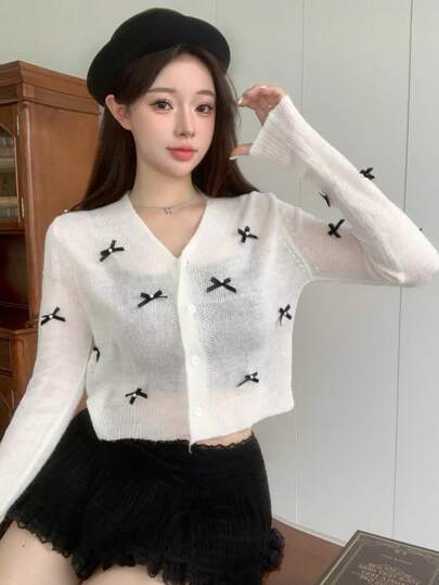 DAZY Women's Bow Knot Decoration Cardigan, Fall Women Clothes