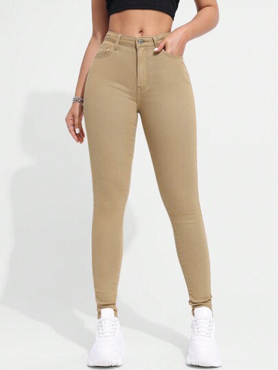 SHEIN Essnce Solid Color Skinny Jeans