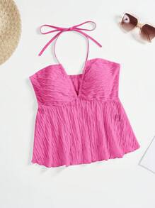 Soleia Top De Cuello Halter De Textura Sólida Para Mujer