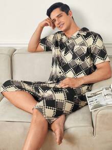 Men'S Diamond Print Homewear Set - Multicolor - View 3