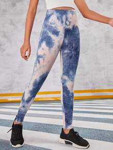 SHEIN Tween Girl Tie-Dye Elastic Waist Leggings - Mauve Purple - View 3