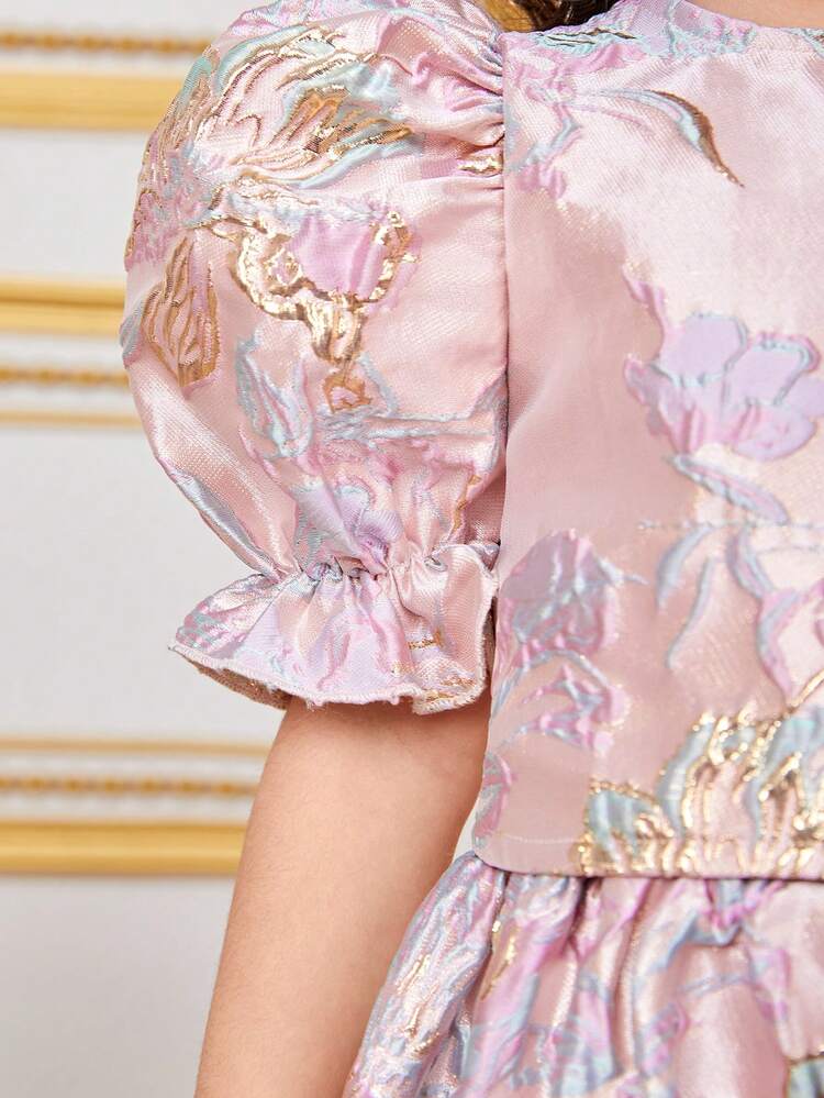 Young Girl Loose Fit Casual Puff Sleeve Shirt & Skirt Set