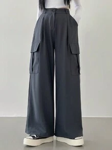 DAZY 女士純色街頭風寬鬆貨褲 - 深灰色 - 查看 8