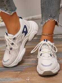 2025 年秋季女士“厚底运动鞋”可让您看起来更苗条。2024 年新款软皮革和网眼设计、多功能、运动型运动鞋。 - 灰色 - 查看 5