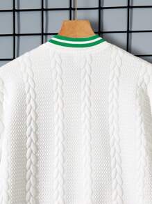 Teen Boy Letter Embroidered Texture Button-Up Baseball Jacket - White - View 4