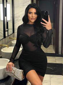 SHEIN SXY Vestido sexy ajustado y transparente de talla grande de malla