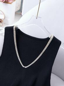 SHEIN LUNE Plus Size Women's V-Neck Knitted Top