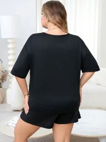 Của phụ nữ Kích thước lớn Chữ cái Thêu Bộ mặc nhà - màu đen - Xem 2