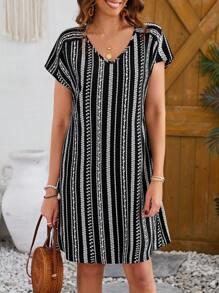EMERY ROSE Vestido De Cuello En V Con Estampado Floral Para Mujeres