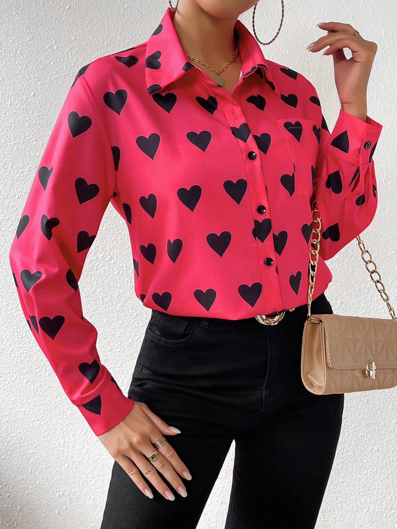 SHEIN Privé Women's Heart Print Shirt SHEIN USA