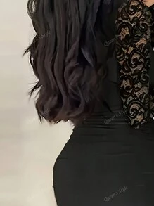 Elegant Black Lace Patchwork Sleeve Bodycon Dress For Spring/Summer Can Wear Be Party