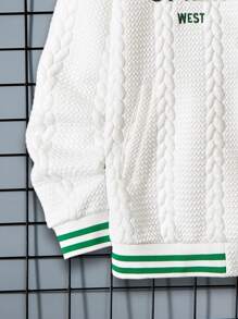 Teen Boy Letter Embroidered Texture Button-Up Baseball Jacket - White - View 5