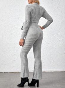 SHEIN Solid Color Maternity Jumpsuit With Belt - Grey - View 2