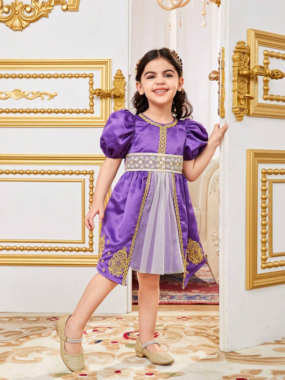 Young Girl Gorgeous Colorblock A-Line Dress With Patchwork Details