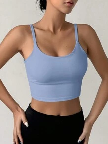 DAZY Màu thuần Không lưng Bras thể thao - Màu xanh nhạt - Xem 3