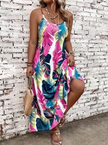 Breezaya Plus Size Damska Casualowa Wakacyjna Roślinna Sukienka Letnia Boho Maxi Strój Damski