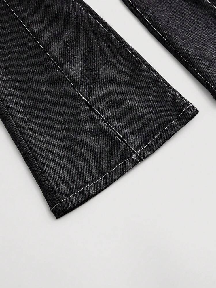 Y2K Sexy Retro Stretch Women Contrast Stitch Flare Leg Pants Black