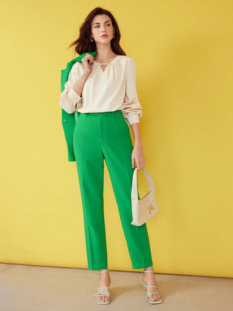 MOTF PREMIUM Dệt Của phụ nữ Cổ lỗ khóa Áo sơ mi