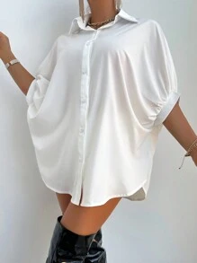 Calvaya Camisa De Manga Murciélago De Color Sólido Para Mujer