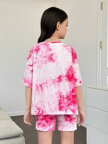 Cô gái Tween Đan Nhuộm buộc Vòng cổ Lỏng lẻo Áo thun Và Đan Lỏng lẻo Bộ quần short - Nhiều màu - Xem 2