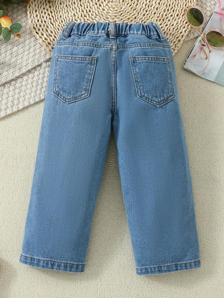 Baby Girl Elastic Waist Floral Printed Jeans