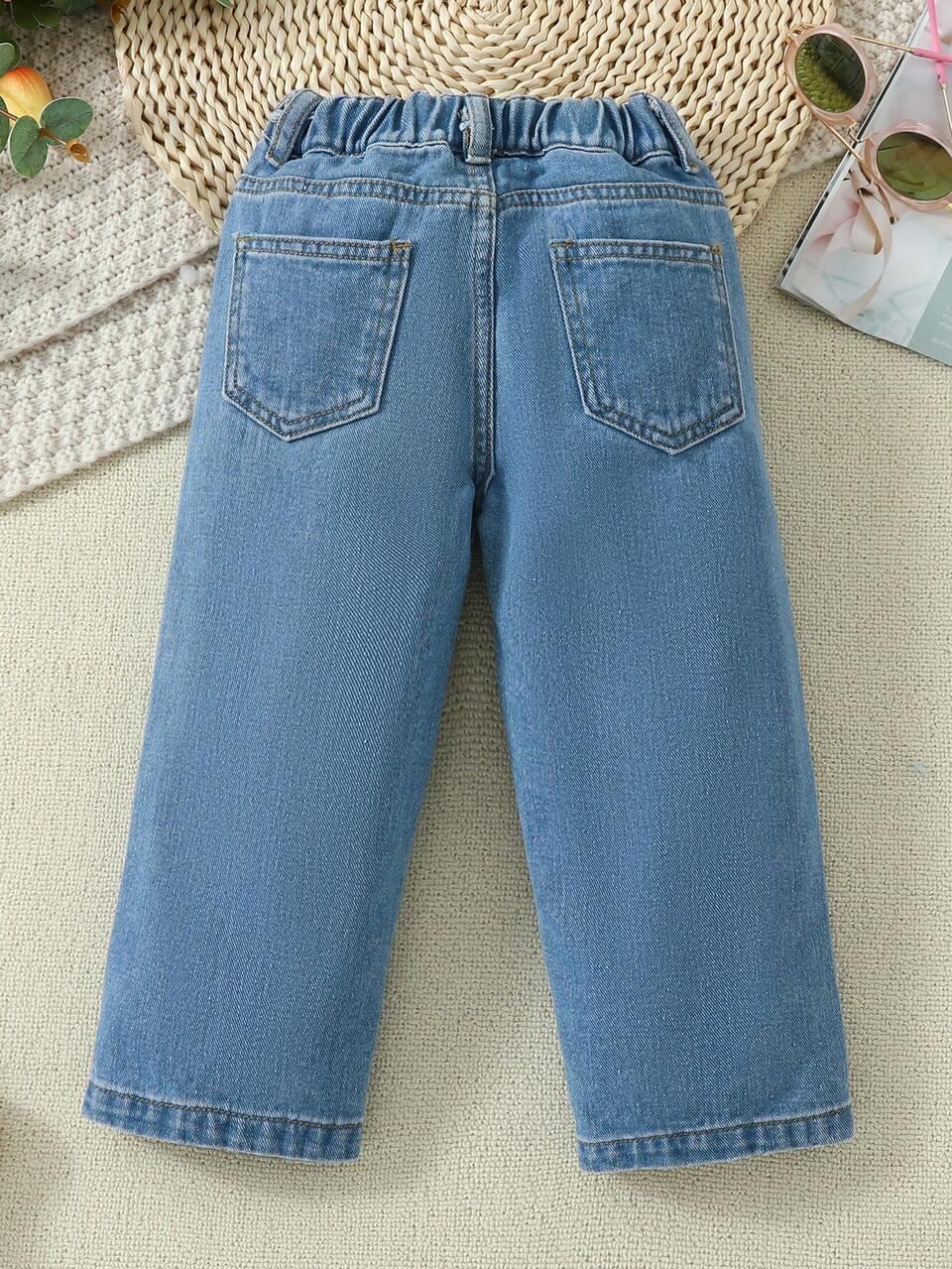 Baby Girl Elastic Waist Floral Printed Jeans