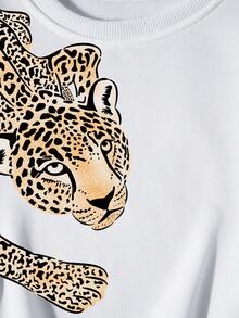 SHEIN EZwear Women'S Leopard Print Sweatshirt And Joggers Set - White - View 7