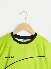 SHEIN Cậu bé Tween Lá thư In Phù hợp Thể thao Áo thun Quần short Quần áo thể thao Bộ - màu xanh lá - Xem 16