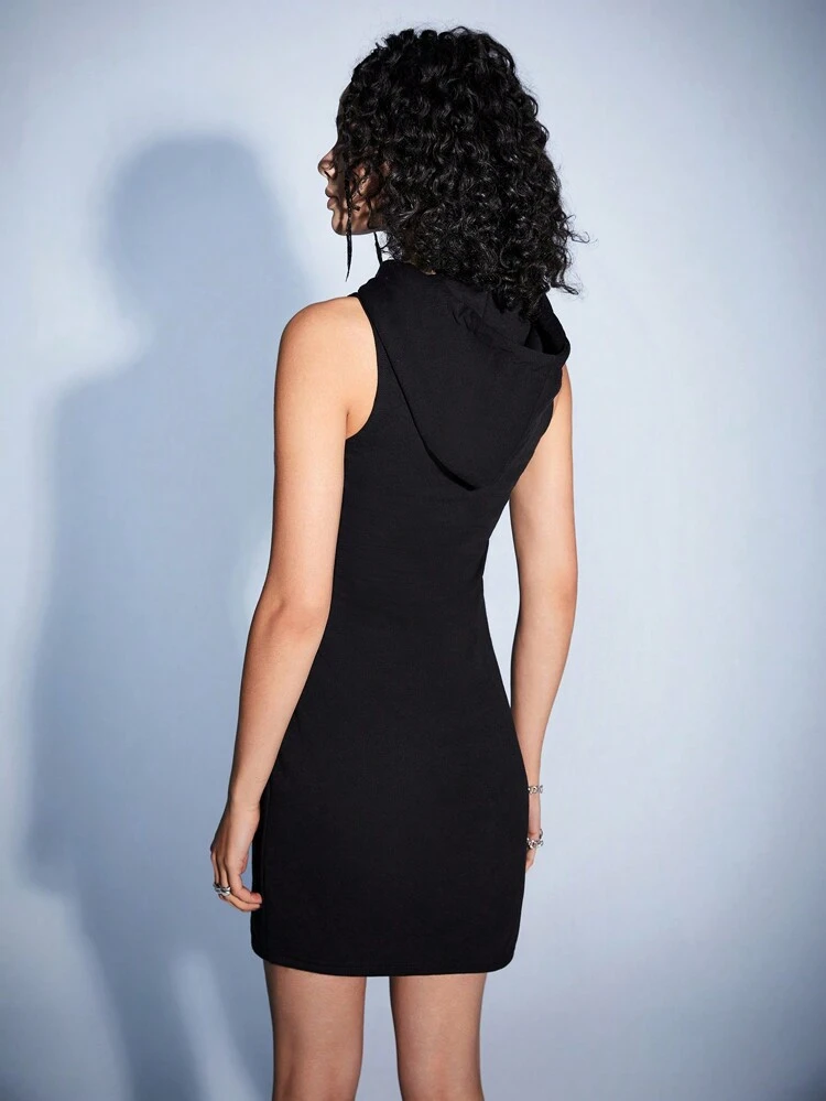 Women's Fashion Hooded Solid Color Drawstring Sleeveless Dress