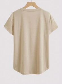 INAWLY 短袖 T 恤，带有圣母玛利亚图案，图形 T 恤女式上衣 - 卡其色 - 查看 2